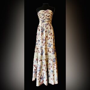 Vintage 70’s Young Edwardian Tiered Smocked Strapless Bohemian Maxi Dress